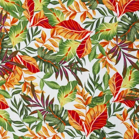 Viscose wit met groene en oranje bladeren